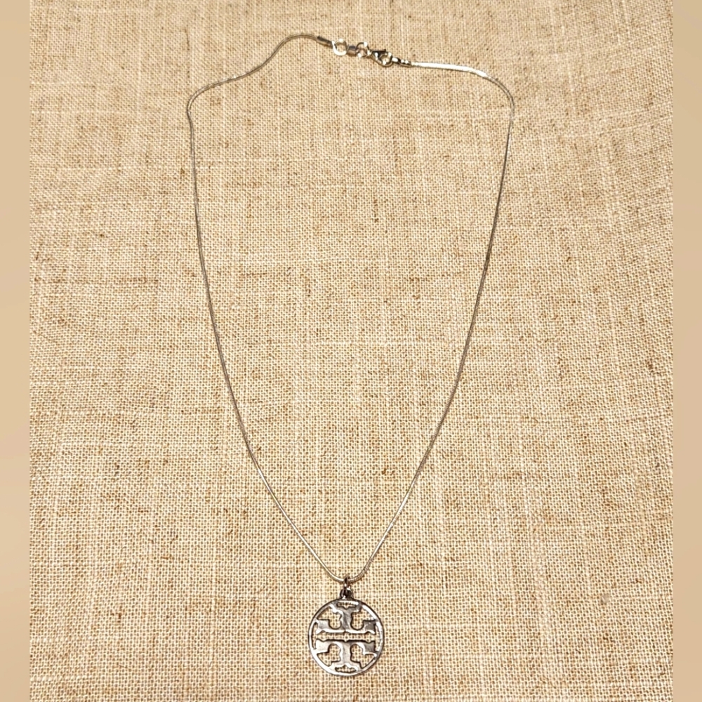 Tory Burch Silver Logo Necklace
